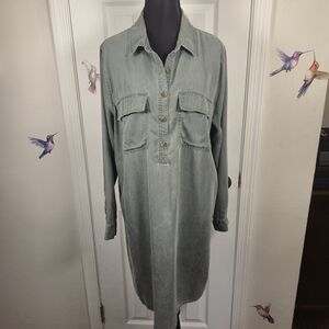 GAP Tencel Lyocell Utility Midi Shirt Dress Sage Green Large